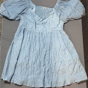 Blue Puff Sleeve Smocked Midi Dress Sz med